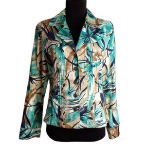 Coldwater Creek 10 P Petite Jacket Snap Front Pleated Design Floral